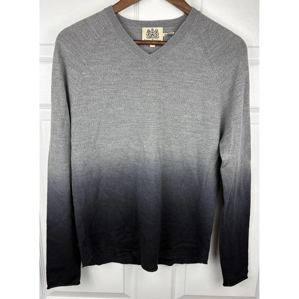 Juicy Couture Sweater Mens Small Gray Ombre V-Neck Long Sleeve Pullover‎ Knit